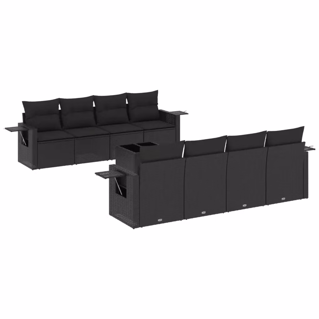 Set di divani da giardino vidaXL in polyrattan nero con cuscini e tavolino da esterno – 2