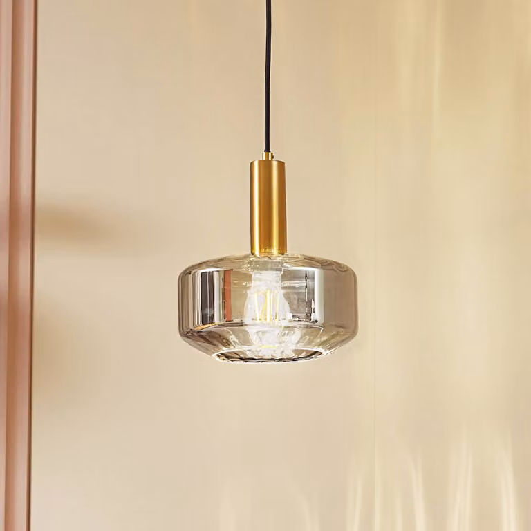 Lampada a sospensione in vetro Hildur Lindby, dimmerabile, Alluminio / Grigio / Zincato, Soggiorno / Sala da pranzo, Vetro, Lampada a sospensione
