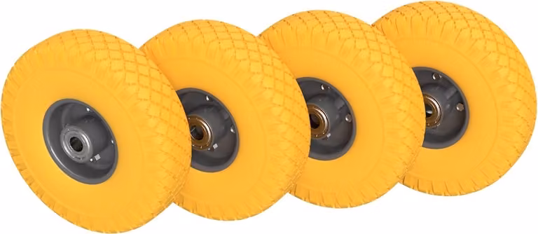 4 x Ruota in poliuretano Ø 260 mm 3.00-4 cuscinetto a sfere camioncino a mano carretto a mano ruota di scorta a prova di foratura, giallo/grigio