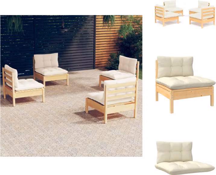 vidaXL set da salotto da giardino 4 pezzi con cuscini crema in legno di pino - Set di mobili da giardino