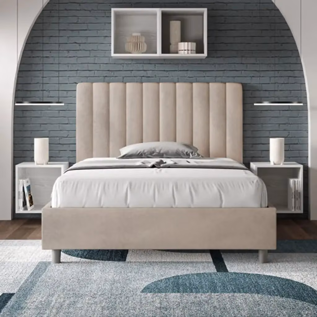 Letto una piazza e mezza contenitore Agueda Ityhome imbottito in microfibra colore sabbia L/P/H: 220 x 120 x 135 cm – 2