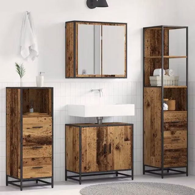Set di mobili per il bagno 4 pz Legno vecchio 3402375