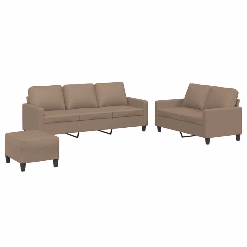 Set di Divani 3 pz con Cuscini cappuccino in Pelle finta