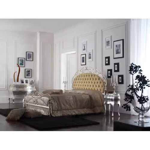 Letto matrimoniale in ferro battuto con capitonné in vera pelle Angelica - Florentia Bed