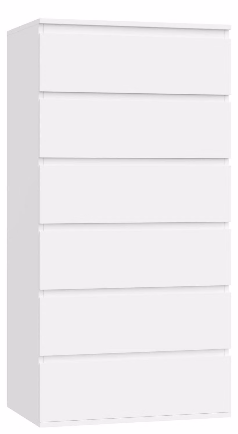 Comodino bianco con 6 cassetti, dimensioni 60x40x119 cm