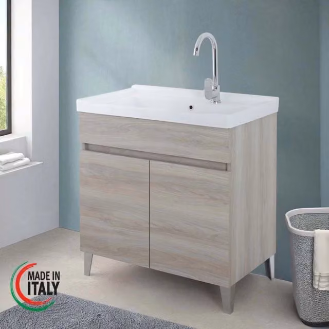 Mobile lavanderia Dolomite con 2 ante in MDF rovere grigio L 80 x P 47 x H 81 cm – 2