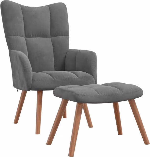 Poltrona Relax con Poggiapiedi in Velluto Grigio con Braccioli e Struttura Integrata – 1