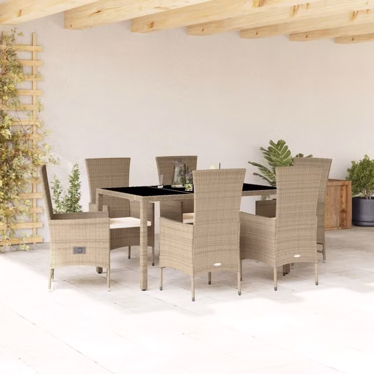Maison Exclusive - Set da Pranzo da Giardino 7 pz con Cuscini Beige in Polyrattan