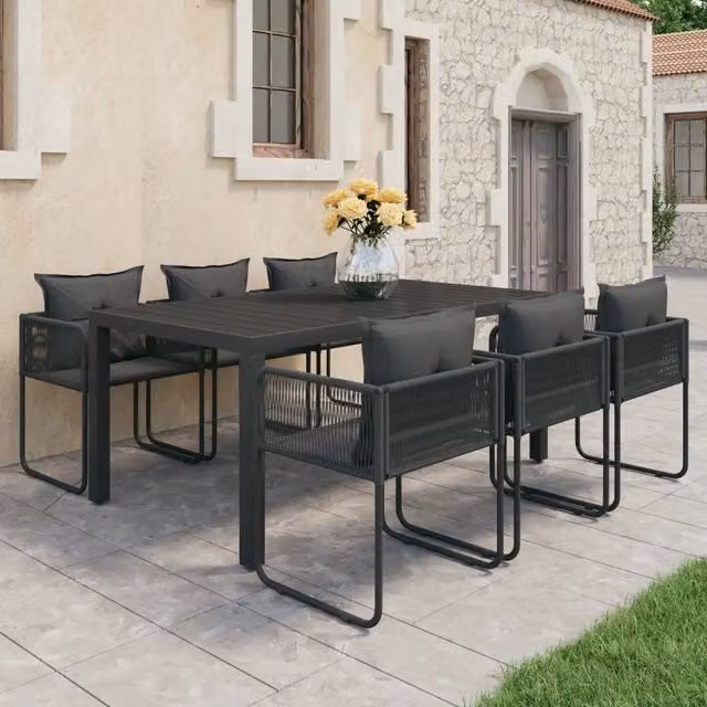Set da Pranzo da Giardino 7 pz in Rattan PVC Nero 3060104
