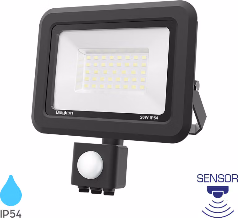 Faretto LED Braytron con sensore di movimento per esterni (garage, giardino), lampada super luminosa da 20 W, IP54, 3000 K