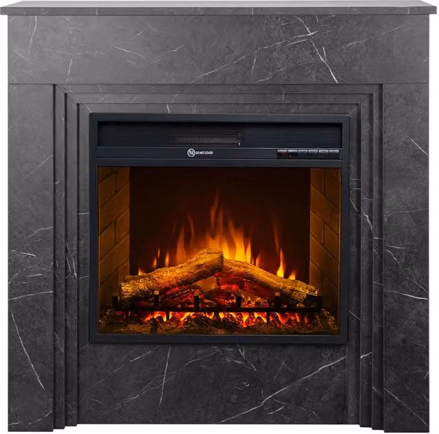 Camino elettrico caminetto da terra BELLINI in legno effetto Marmo Nero Made in Italy L96 x P35 x H96