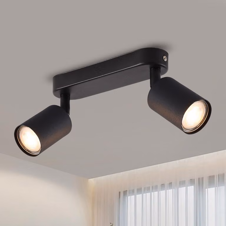 Lampada da soffitto LED ANWIO, a 2 luci, orientabile, faretto da soffitto, applique, lampada da soffitto vintage GU10, colore nero, per soggiorno, camera da letto, cucina (senza lampadine). EUS-EA190811-10-02RB