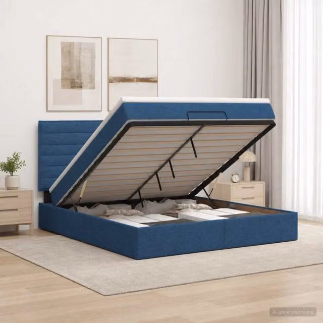 Letto ottomano con materasso blu vidaXL L 180 cm, P 200 cm, H 88 cm