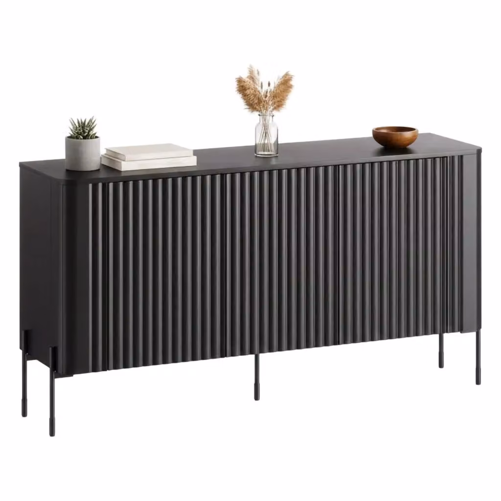 Madia da salotto DMORA Susegana, mobile moderno nero opaco con design geometrico, L: 150 cm, P: 40 cm, H: 80 cm – 2