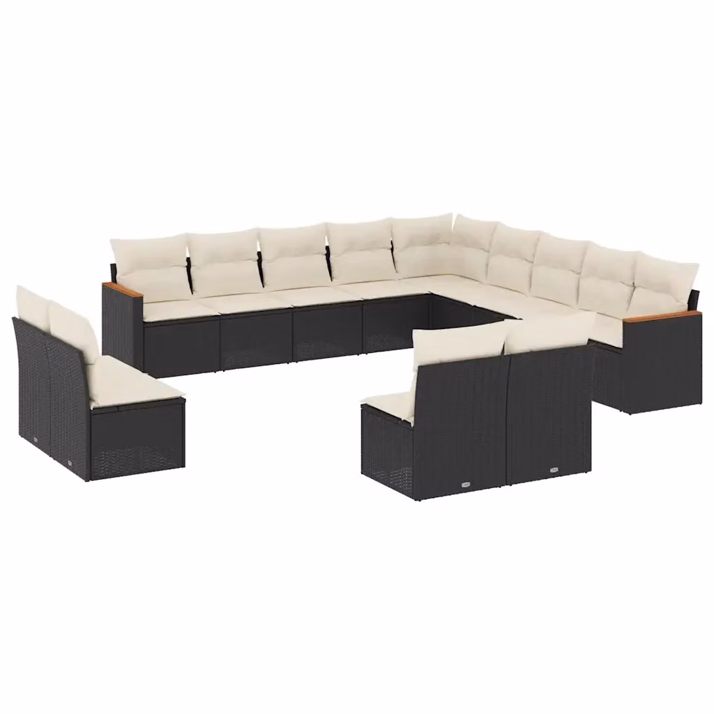 Set di divani da giardino a forma di U VIDAXL in polyrattan nero con 13 pezzi e cuscini inclusi – 2