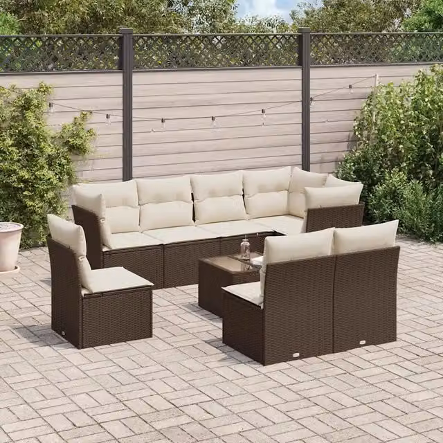 Set Divani da Giardino 9pz con Cuscini Marrone in Polyrattan 3249612
