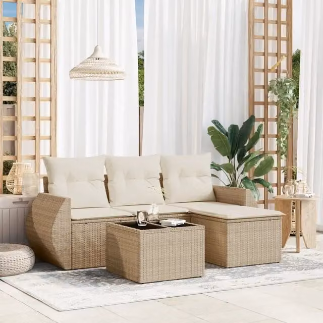 Set Divano da Giardino 5 pz con Cuscini Beige in Polyrattan 3253615