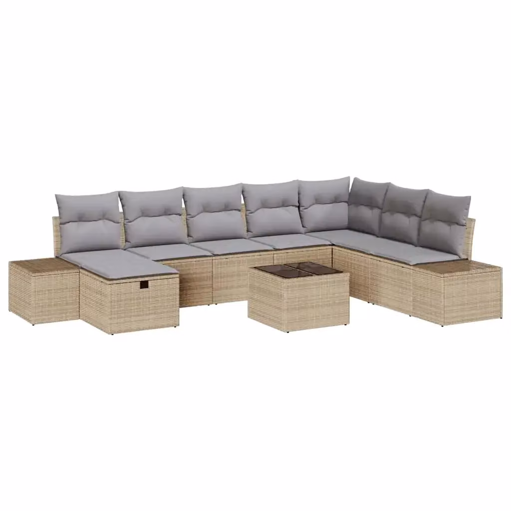 Set Divano da Giardino vidaXL 9 Pezzi Beige con Cuscini e Tavolino in Polyrattan e Metallo – 2