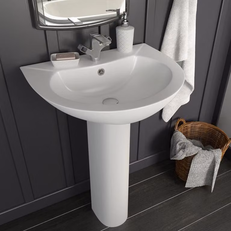 The Living Store Lavabo freestanding con colonna in Vetroceramica bianca 520x440x190 mm