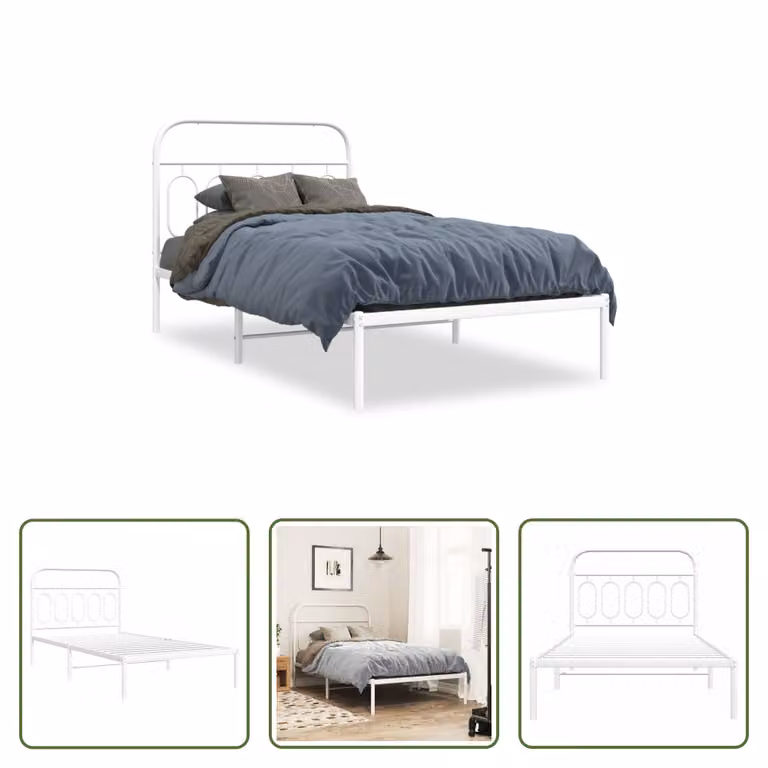 The Living Store Struttura letto con testiera in metallo bianco 100x200 cm