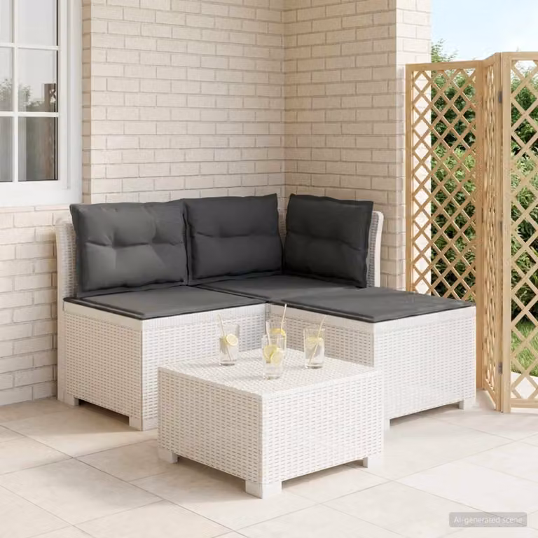 Divano da giardino angolare a L vidaXL con cuscini, design moderno in look rattan, antracite e bianco