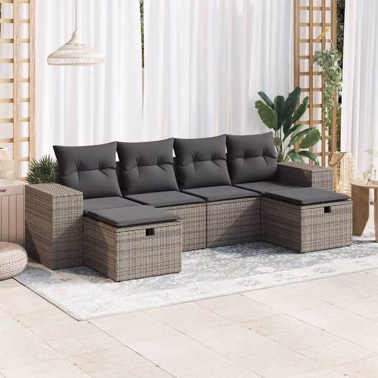 Maison Exclusive - Set da giardino 6 pezzi con cuscini Grigio Poly Rattan