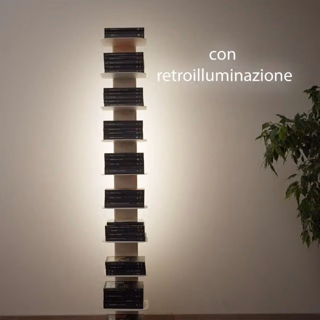 ALUBOX DEMETRA Libreria Verticale A Colonna Da Terra Illuminata Autoportante 167X30X30 Cm Libreria Scaffale In Alluminio E Lamiera Zincata Libreria Salvaspazio 16 Kg 10 Mensole Da 17X23 Cm