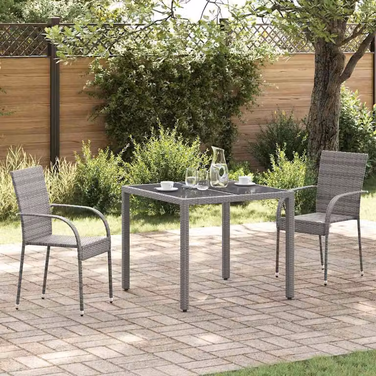 Set di 2 sedie da esterno impilabili vidaXL in polyrattan grigio con braccioli e cuscini rimovibili