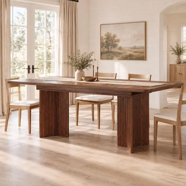 Tavolo da pranzo allungabile 120/160x80 cm in MDF marrone con gambe a V scanalate