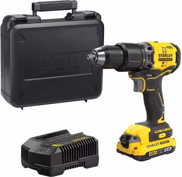Trapano a percussione a batteria Stanley Fatmax BR 1BT 18V con 1 batteria da 2Ah e valigetta, colore giallo