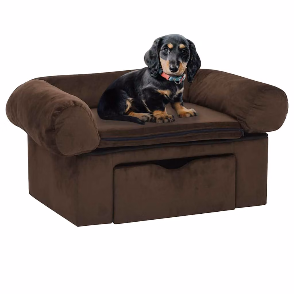 vidaXL Divano per Cani Marrone con Cassetto in Microfibra e Legno L: 75 cm, P: 50 cm, H: 38 cm