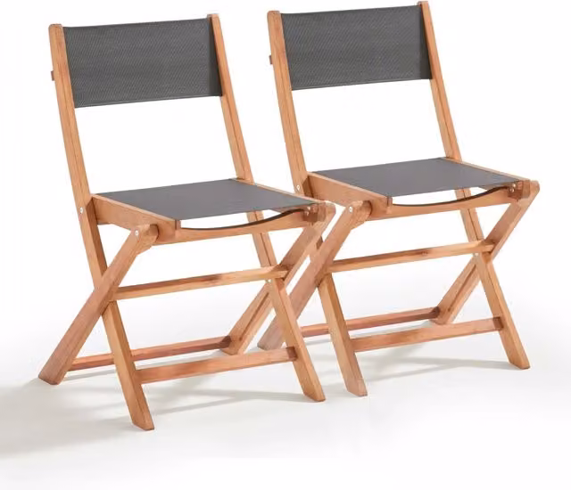 Oviala - Set di 2 sedie pieghevoli in legno di eucalipto e tessuto nero