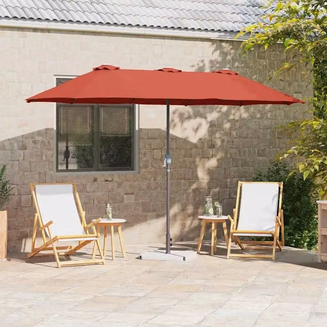 Ombrellone da giardino e spiaggia DESIGN IN color terracotta con struttura in alluminio e copertura in poliestere L: 370 cm, P: 197 cm, H: 239 cm