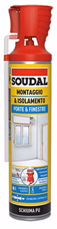 schiuma poliuretanica porte e finestre con applicatore soudal 600 ml