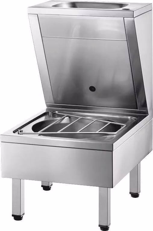 Lavandino/lavandino combinato Delabie, a pavimento. Acciaio inox 1.4301 sat