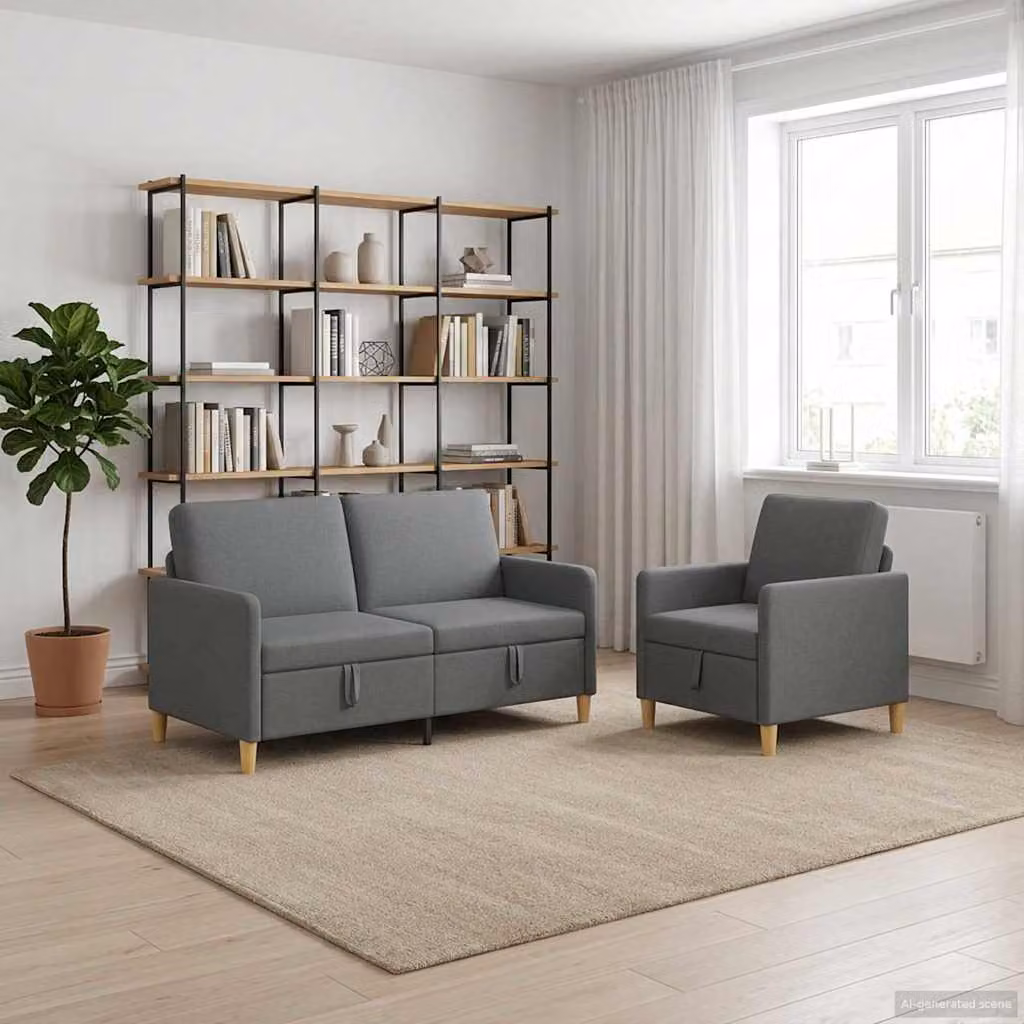 Set di 2 divani moderni vidaXL con contenitore a scomparsa in tessuto grigio e marrone per il tuo soggiorno