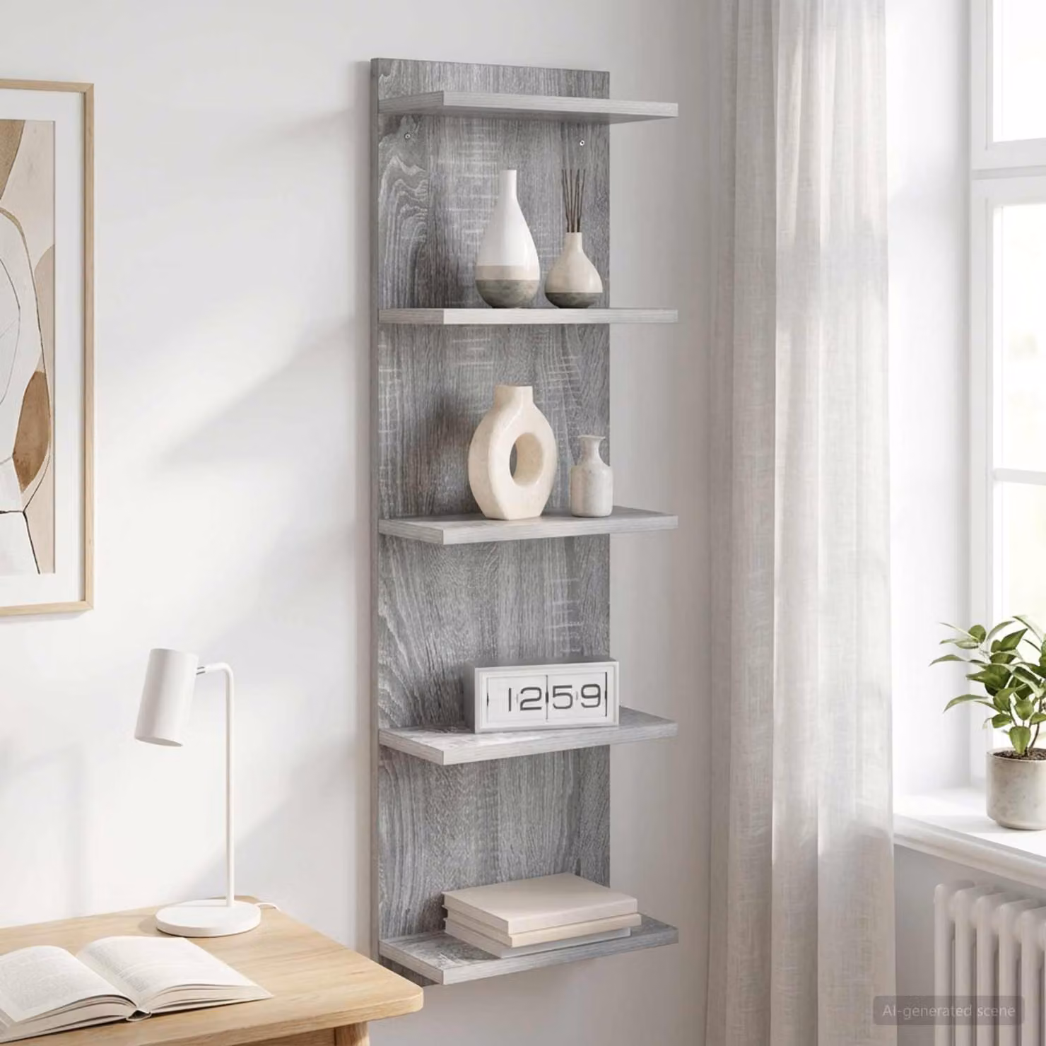 Scaffale da parete moderno vidaXL in MDF color grigio L: 30 cm, P: 15 cm, H: 100 cm