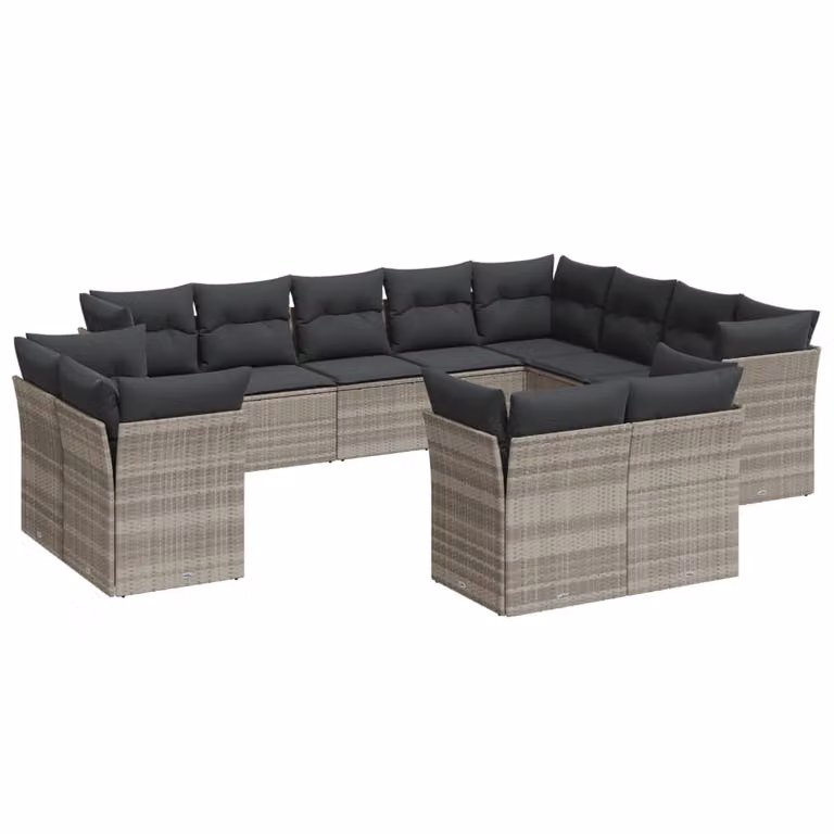 Set Divano Giardino 12 pz con Cuscini Grigio Chiaro Polyrattan