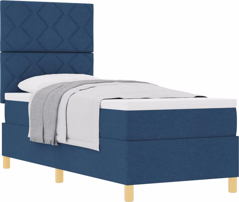 Letto a molle insacchettate con materasso e testata in tessuto blu 80 x 200 cm