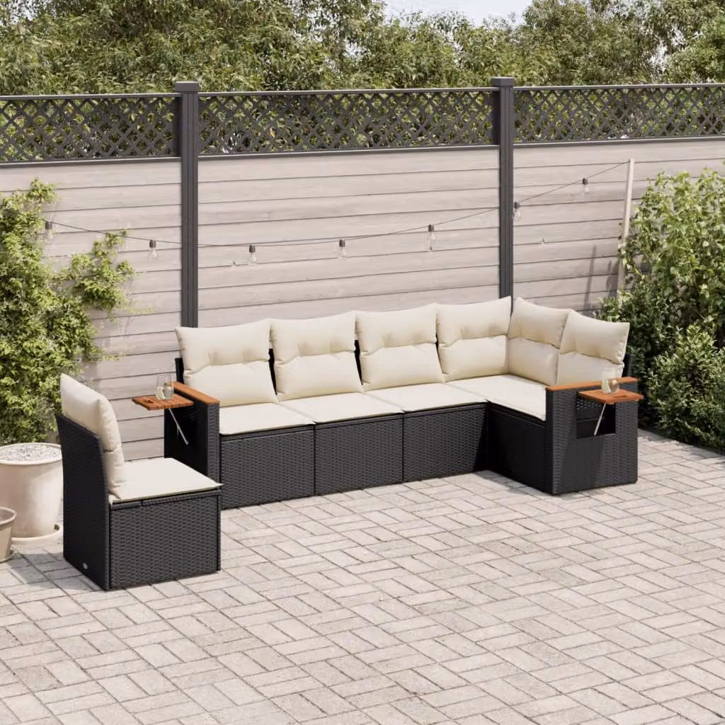 Set Divano da Giardino vidaXL 6 pz a Forma a L con Cuscini e Tavolino da Caffè in Polyrattan Nero e Bianco – 1
