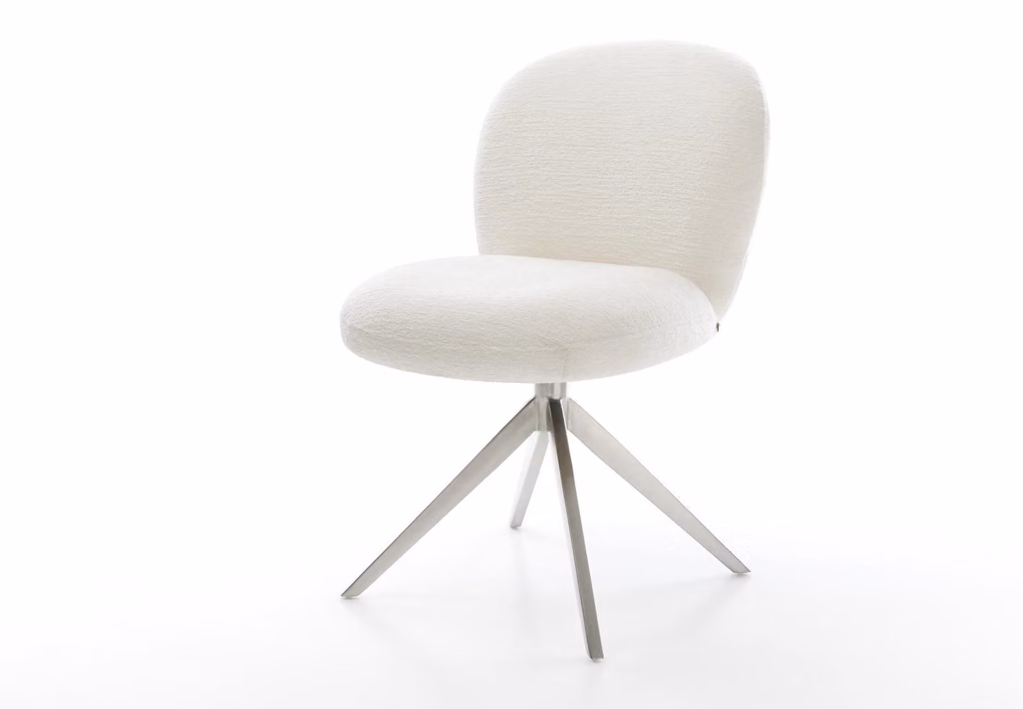 DELIFE Sedia girevole Nube-Flex Bouclé Soft Beige Telaio a croce largo Acciaio inox Girevole a 360° Funzione dondolo Anima a molla tascabile