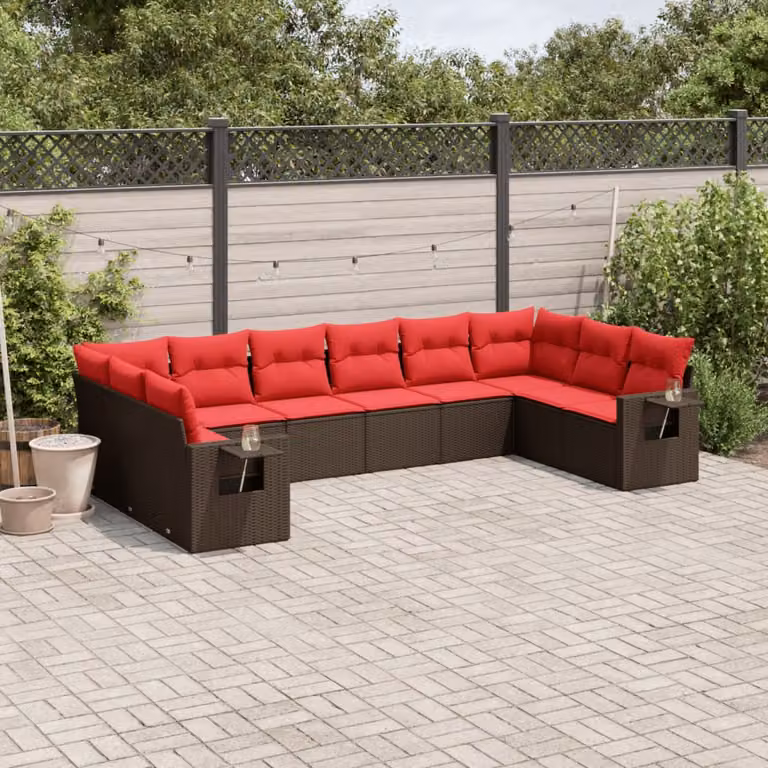 Set di divani da giardino vidaXL in polyrattan marrone con cuscini e struttura in acciaio, forma a L per esterno