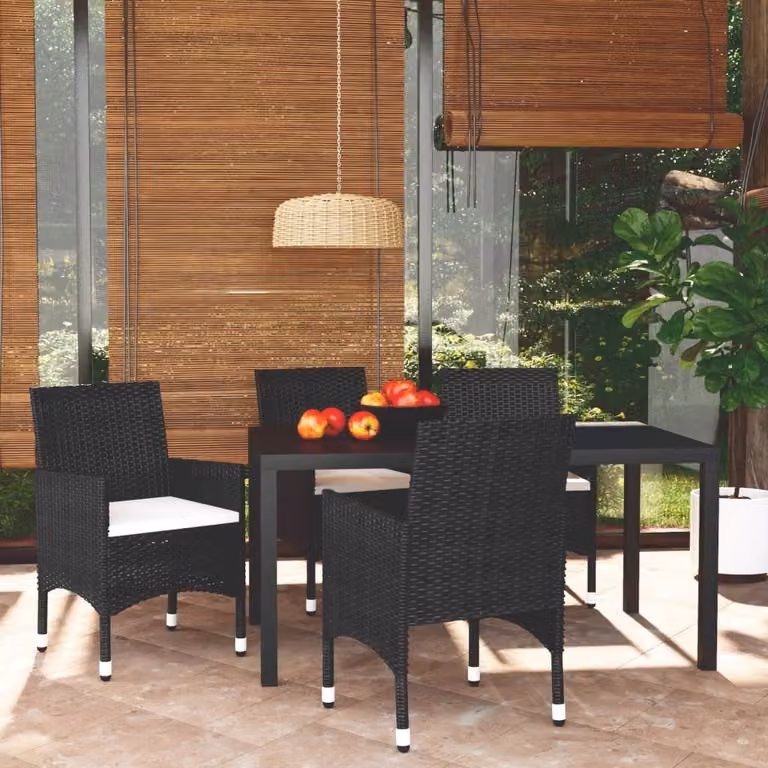 Maison Exclusive - Set da pranzo da giardino a 5 pezzi con cuscini in rattan sintetico nero