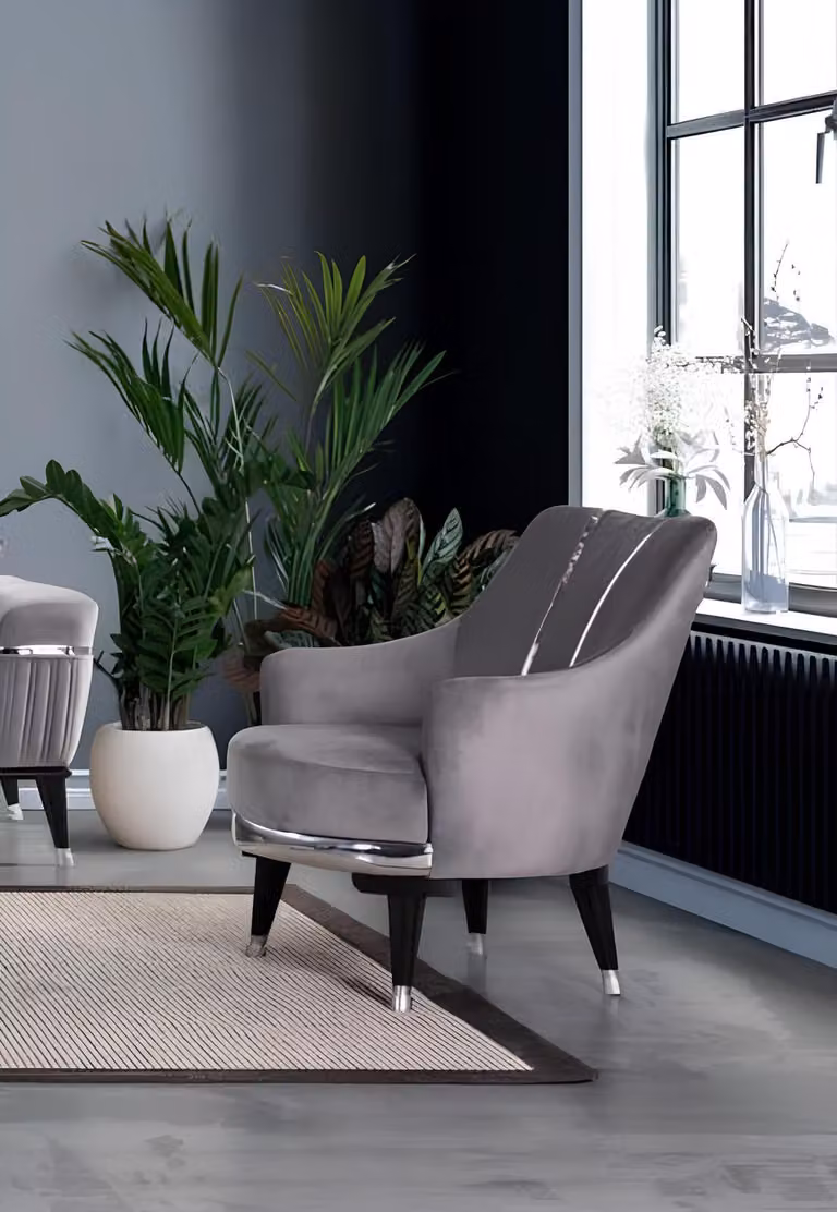 Sessel Stoff Wohnzimmer Textil Möbel Farbe Grau Einsitzer Sitzer Sofas Sitz