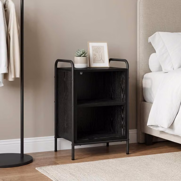 Armadio da notte moderno vidaXL in MDF e metallo, nero e marrone, L 40 cm x P 30 cm x H 60 cm