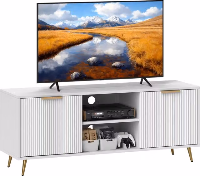 Mobile TV Xylo Bianco con 2 ante e 2 ripiani aperti L: 120 cm, P: 35 cm, H: 48 cm