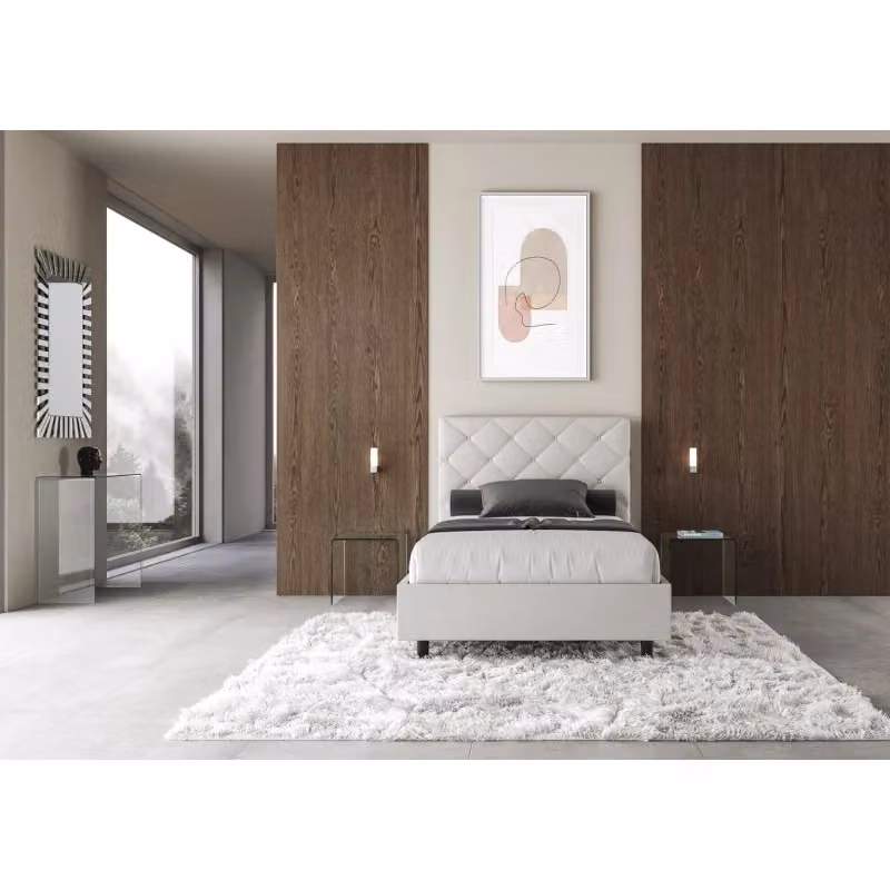 Letto imbottito Priya Ityhome in similpelle bianco, Piazza e mezzo, senza rete – 2