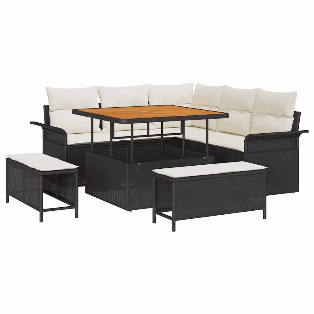 Set Divano da Giardino vidaXL 8 Pezzi Moderno in Polyrattan Nero con Cuscini e Tavolino – 2