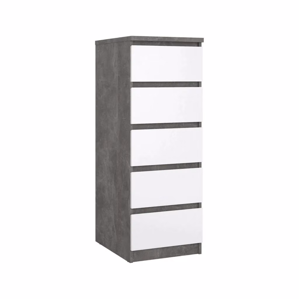 Cassettiera Achaldi DMORA, Comò e Settimino multiuso per camera da letto o soggiorno, L: 50 cm, P: 40 cm, H: 111 cm, Cemento e Bianco lucido – 2