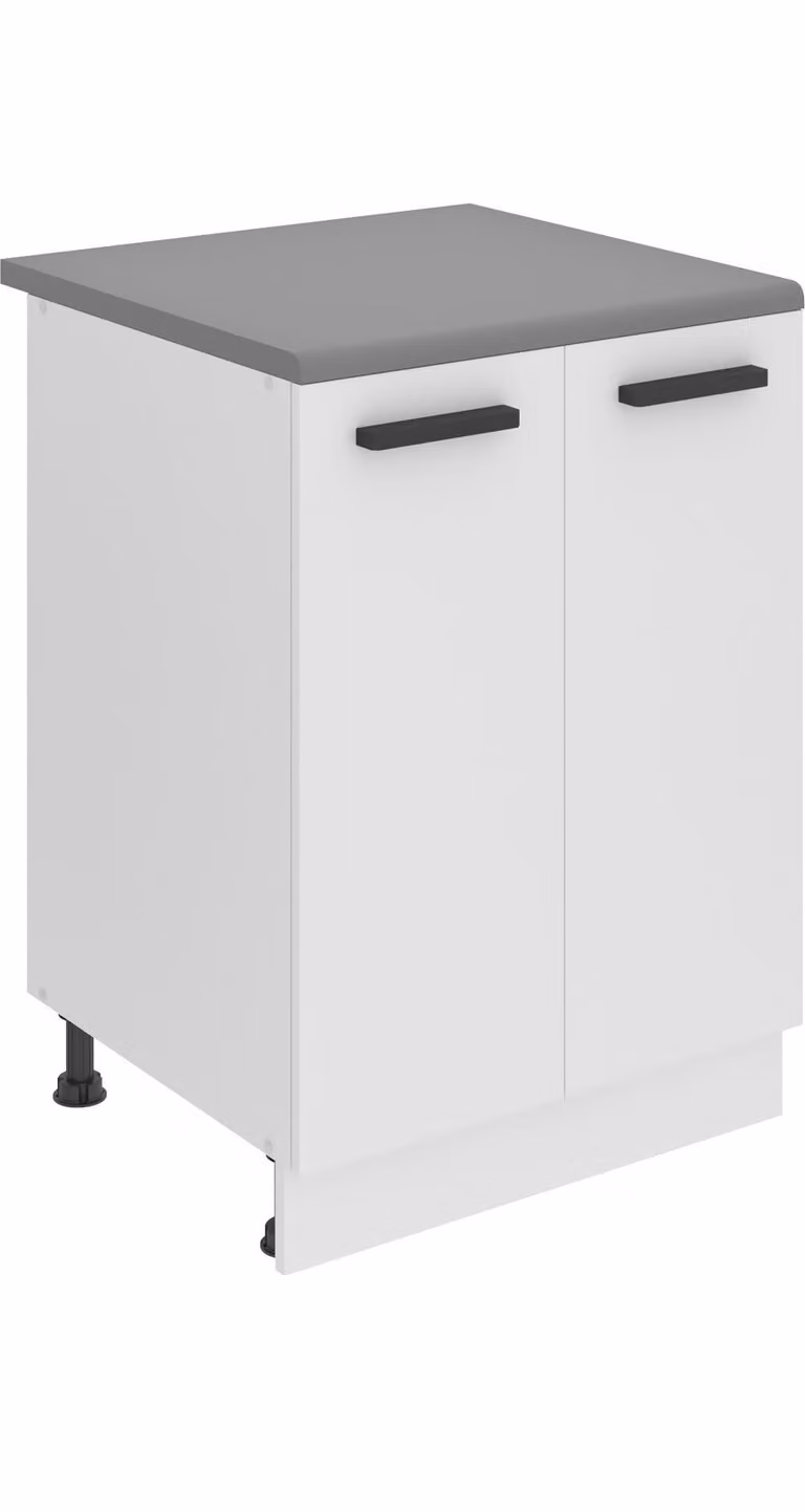 Base da cucina Belini, base da cucina larga 60 cm. SD2 Base per cucina con piano di lavoro. Mobile da cucina a 2 ante, bianco opaco